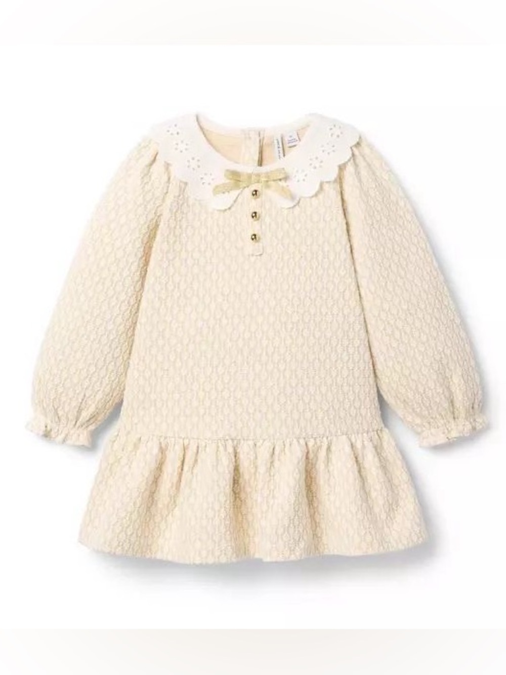 Janie and Jack Cream and Gold Knit Dress with Eyelet Collar size 18-24 m